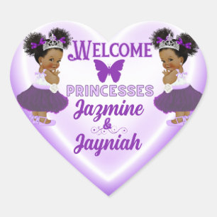 Royal African Paarse Prinsessen Twin Baby shower Hart Sticker