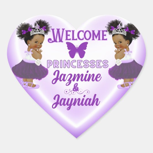 Royal African Paarse Prinsessen Twin Baby shower Hart Sticker (Voorkant)