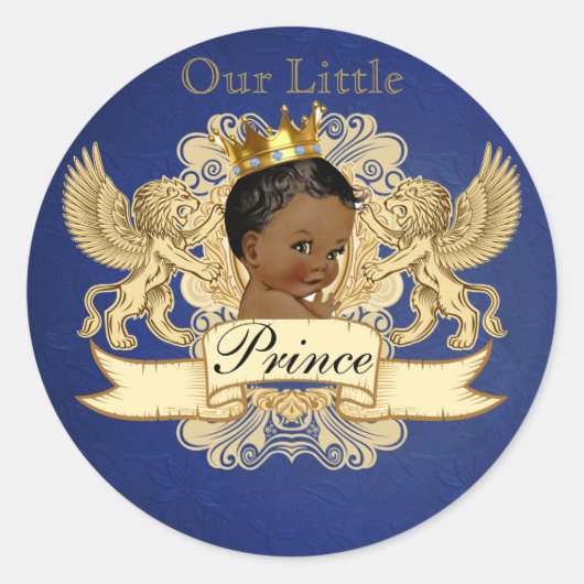 Royal African Prince| Blauw & Goud| Elegant Ronde Sticker (Voorkant)