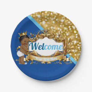 Royal African Prince Blue & Gold Glitter Elegant Papieren Bordje