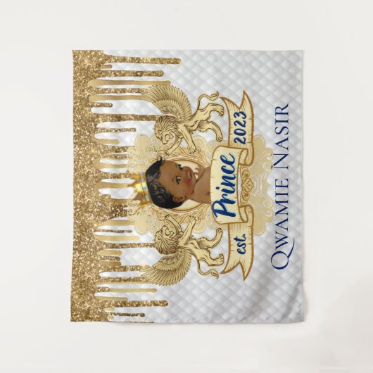 Royal African Prince Gold Glitter Drip Backdrop Wandkleed (Voorkant)