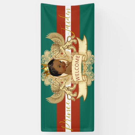 Royal African Prince Green|Red Baby shower Welcome Spandoek (Verticaal)