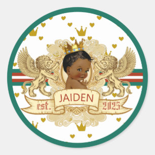 Royal African Prince Green Rood Goud Ronde Sticker