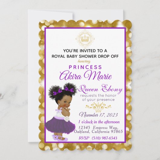 Royal African Princess Paars|Gold Glitter Fancy Kaart (Voorkant)
