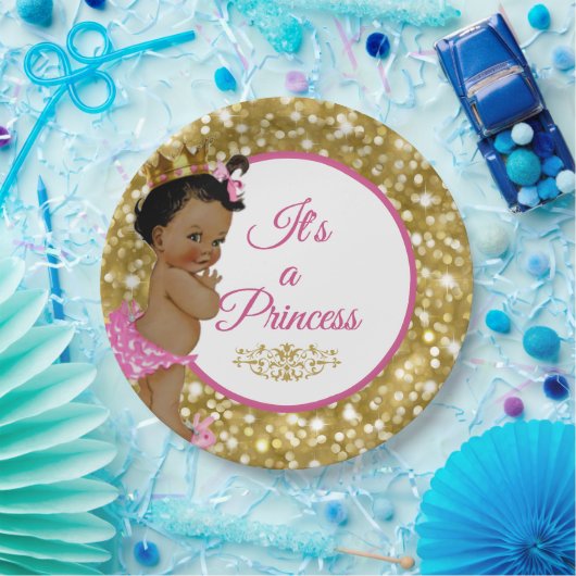 Royal African Princess Pink en Gold Glitter Fancy Papieren Bordje (Feest)