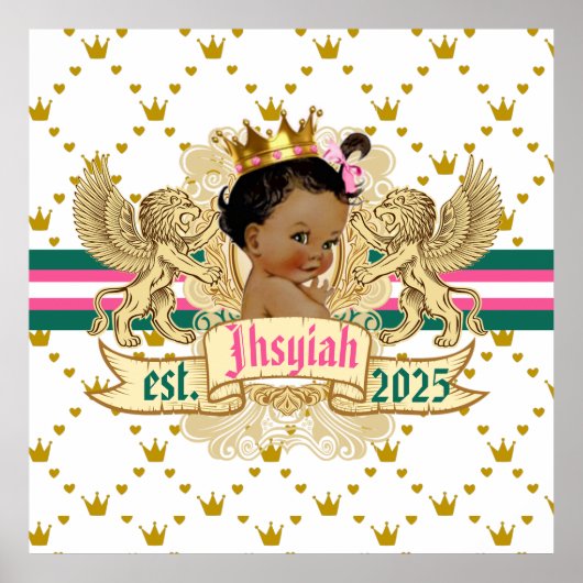 Royal African Princess Pink en Green Elegant Poster (Voorkant)