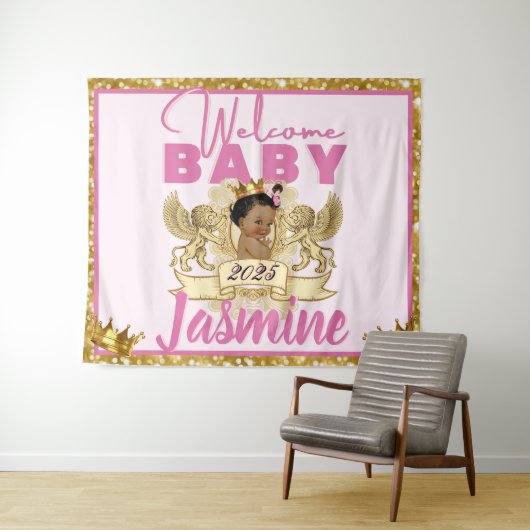 Royal African Princess Pink|Gold Glitter Backdrop Wandkleed (In Situ (horizontaal))