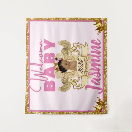 Royal African Princess Pink|Gold Glitter Backdrop Wandkleed (Voorkant)