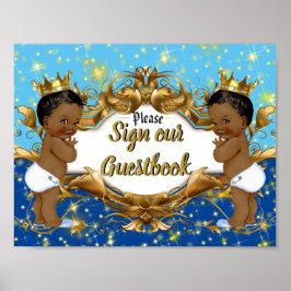 Royal African Twin Boys| Elegant Guestbook Sign Poster