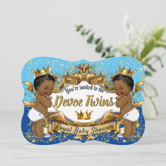 Royal African Twin {BOYS} Light|Dark Blue en Gold Kaart (Staand voorkant)