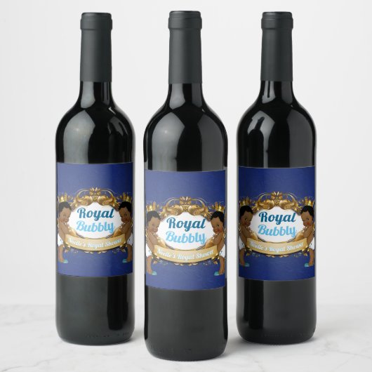 Royal African Twin Boys |Royal Blauw & Goud Elegan Wijn Etiket (Flessen)