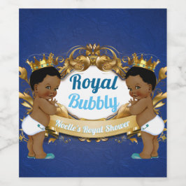 Royal African Twin Boys |Royal Blauw & Goud Elegan Wijn Etiket