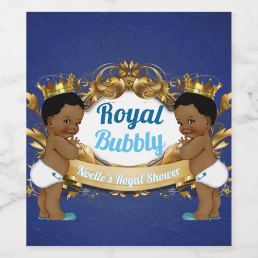 Royal African Twin Boys |Royal Blauw & Goud Elegan Wijn Etiket (Enkel label)