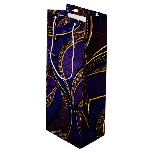 Royal Afro Wax Pattern Wijn Cadeautas (Voorkant Gekanteld)