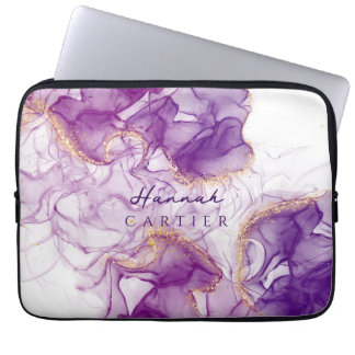 Royal Amethyst GoldGlitter Waterverf  Laptop Sleeve