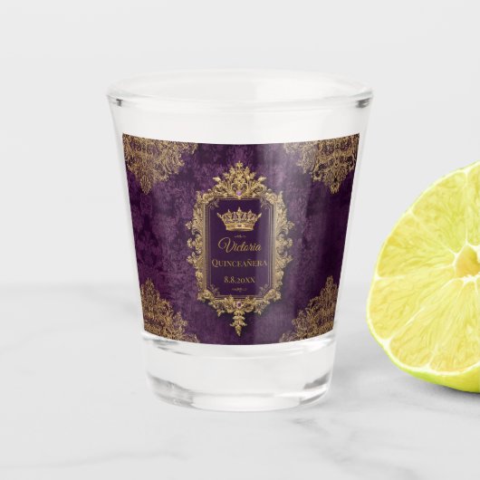 Royal Amethyst Quinceañera, op maat Shot Glas (Voorkant)