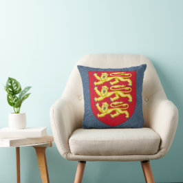 Royal Arms of England on Blue Denim Faux Linen Kussen