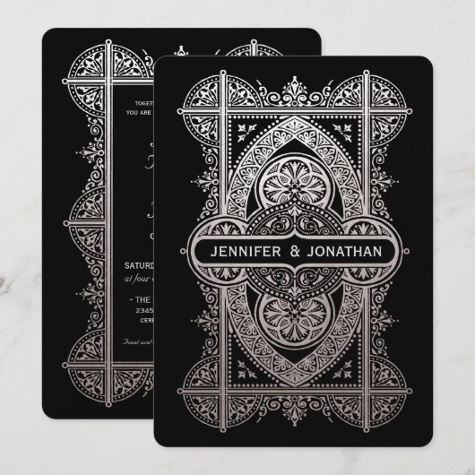 Royal Art Deco Wedding Invitations - Silver Foil Kaart (Voorkant / Achterkant)