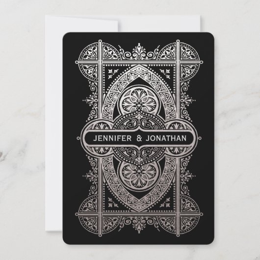 Royal Art Deco Wedding Invitations - Silver Foil Kaart (Voorkant)