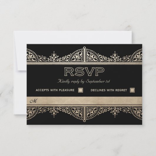 Royal Art Deco Wedding RSVP-kaarten - Gold Foil RSVP Kaartje (Voorkant)