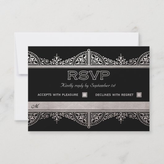 Royal Art Deco Wedding RSVP Kaarten - Zilverfolie (Voorkant)