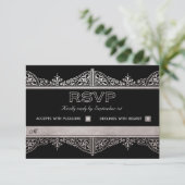 Royal Art Deco Wedding RSVP Kaarten - Zilverfolie (Staand voorkant)