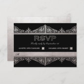 Royal Art Deco Wedding RSVP Kaarten - Zilverfolie (Voorkant / Achterkant)