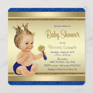 Royal Baby Boy Blue Gold Prince Baby shower Kaart