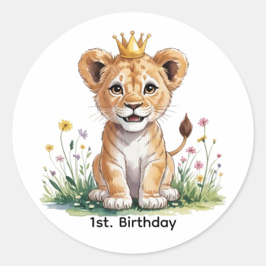Royal Baby Lion 1e. verjaardagsfeestje Ronde Sticker (Voorkant)