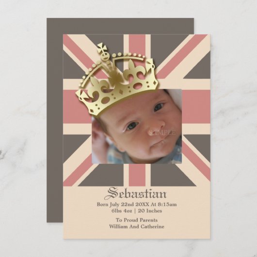 Royal Baby New Baby met Kroon Aankondiging (Voorkant / Achterkant)