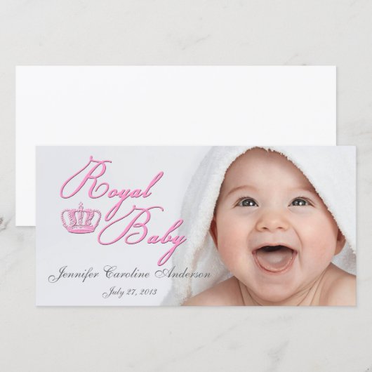 Royal Baby roze met kroon Aankondiging (Voorkant / Achterkant)