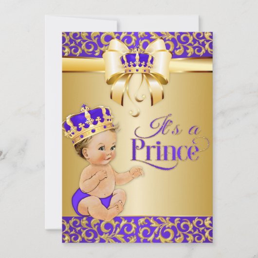 Royal Baby shower Paarse & Gouden Prins Kroon Kaart (Voorkant)