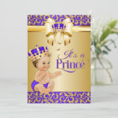 Royal Baby shower Paarse & Gouden Prins Kroon Kaart (Staand voorkant)