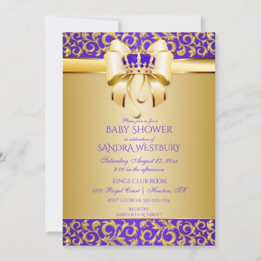 Royal Baby shower Paarse & Gouden Prins Kroon Kaart (Achterkant)