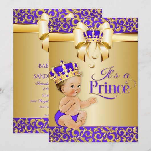 Royal Baby shower Paarse & Gouden Prins Kroon Kaart (Voorkant / Achterkant)