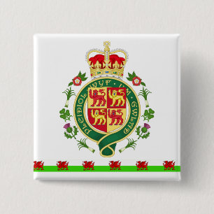 Royal Badge of Wales Vierkante Button 5,1 Cm