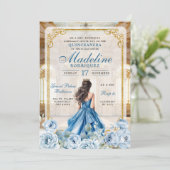 Royal Ballroom Dusty Blue Quinceanera Kaart (Staand voorkant)
