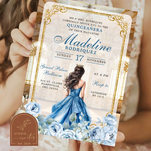 Royal Ballroom Dusty Blue Quinceanera Kaart