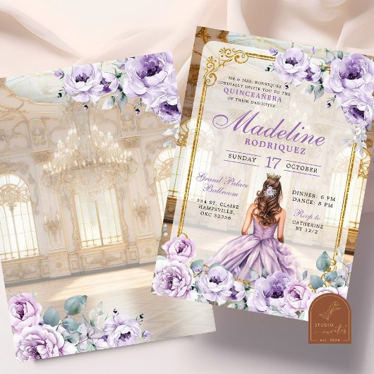 Royal Ballroom Gold en Paarse Quinceanera Kaart
