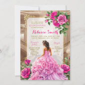 Royal Ballroom Roze Fuschia Bloemen Quinceañera Kaart (Voorkant)
