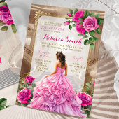 Royal Ballroom Roze Fuschia Bloemen Quinceañera Kaart