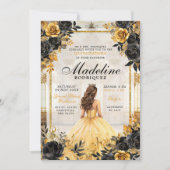 Royal Ballroom Zwart en Goud Quinceanera Kaart (Voorkant)