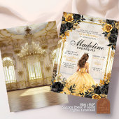 Royal Ballroom Zwart en Goud Quinceanera Kaart