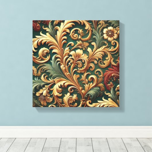 Royal Baroque Floral Pattern Canvas Afdruk (Insitu (Houten vloer))