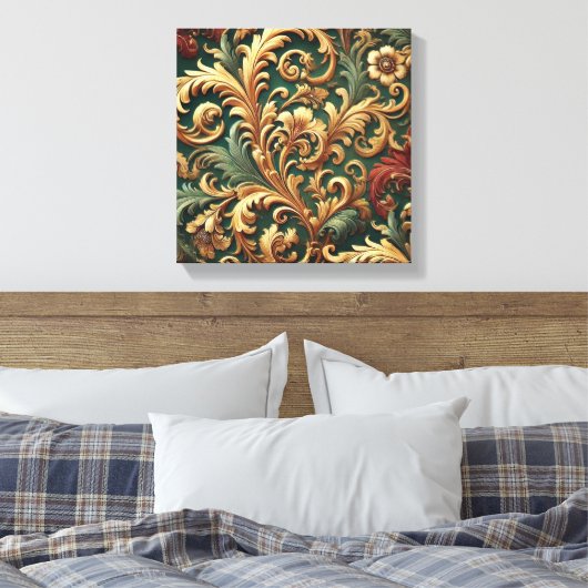 Royal Baroque Floral Pattern Canvas Afdruk (Insitu (Slaapkamer))