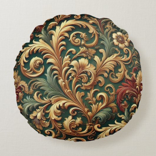 Royal Baroque Floral Pattern Rond Kussen (Voorkant)