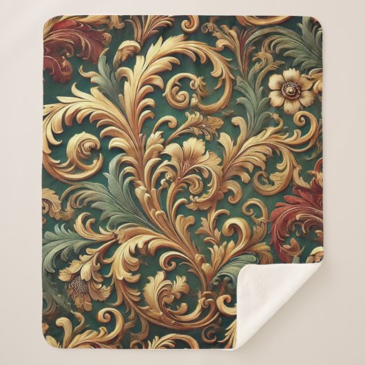 Royal Baroque Floral Pattern Sherpa Deken (Voorkant)