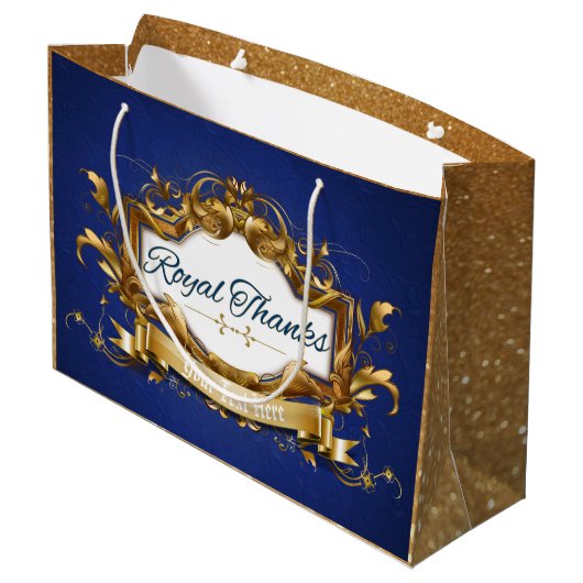 Royal Bedankt| Blue en Gold met Glitter|Elegant Groot Cadeauzakje (Achterkant Gekanteld)