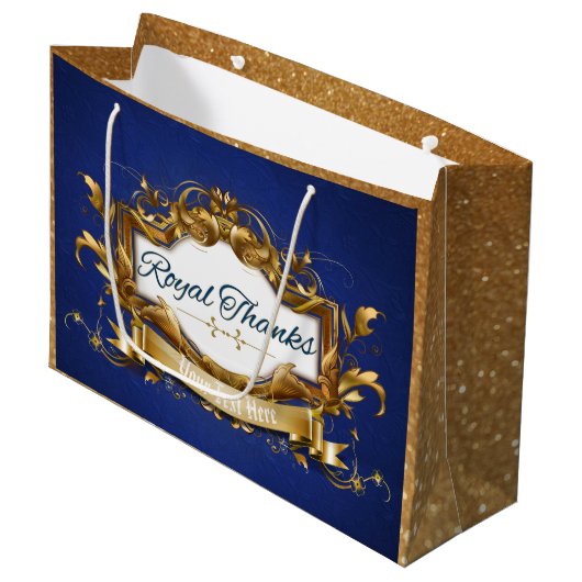 Royal Bedankt| Blue en Gold met Glitter|Elegant Groot Cadeauzakje (Voorkant Gekanteld)