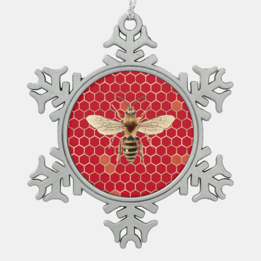 Royal Bee and Honeycomb on Red Tin Sneeuwvlok Ornament (Voorkant)